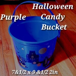 Blue Halloween Bucket with Haunted House Design